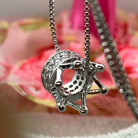Sterling Silver 925 CZ Crown Necklace - Picture 4 of 7